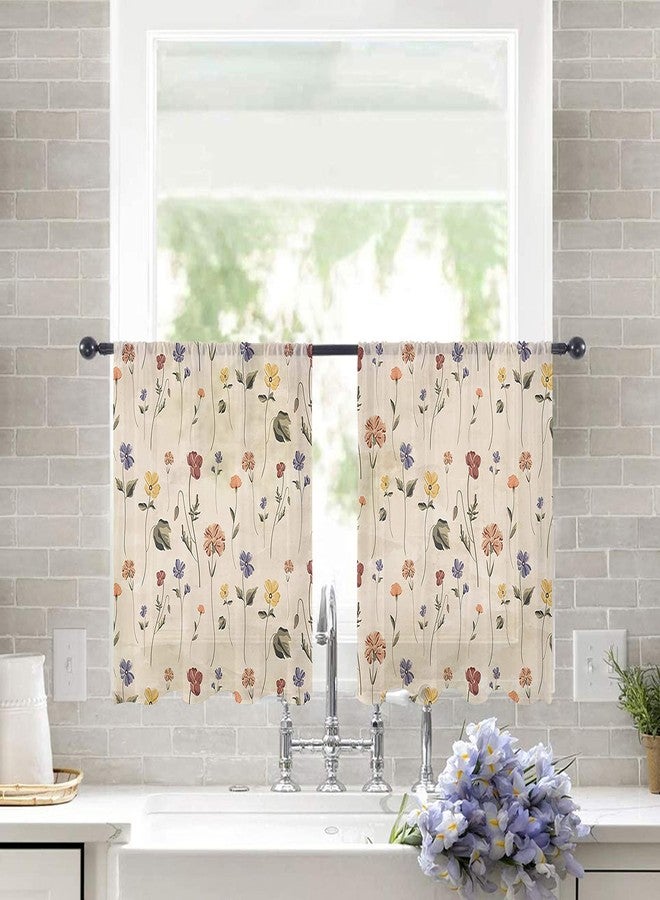 Futuregrace Semi Sheer Curtains 45 inch Length, Retro Small Floral Window Treatments Curtains,Light Filter Curtains Rod Pocket Drapes for Living Room Bedroom,2 Panels - Image 2